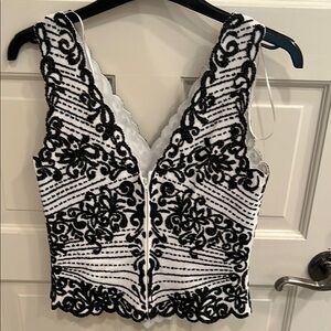 Black and White Embellished Sleeveless Tank Top
